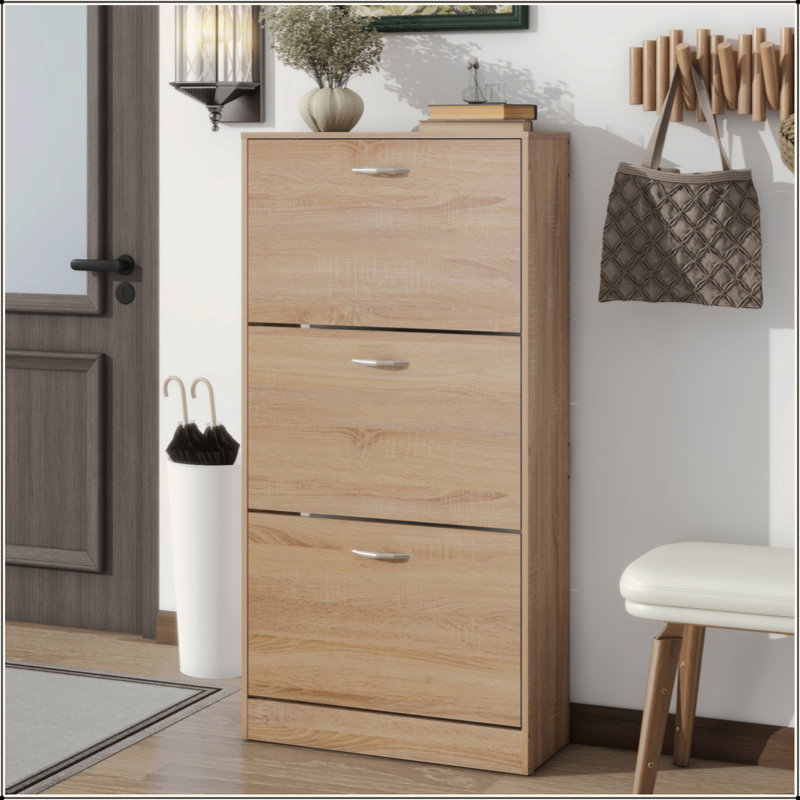 3-Drawer Shoe Storage Cabinet, 3-Tier Wood Shoe Rack Storage Organizer For Entryway