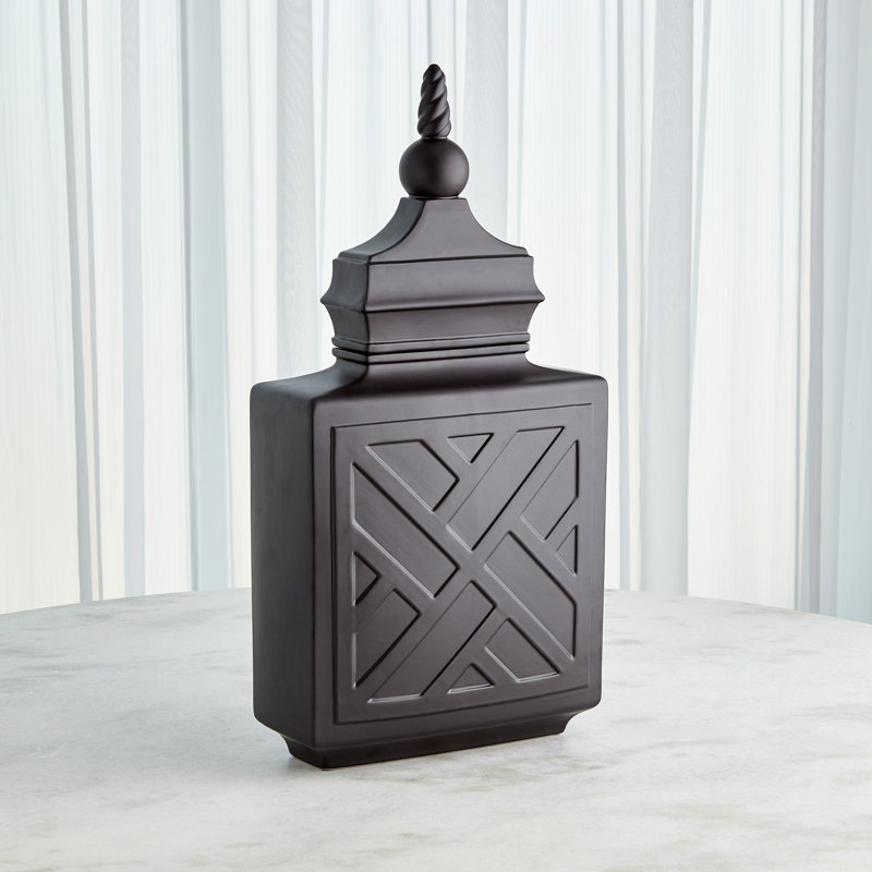 Chinoiserie Handmade Ceramic Jar, Matte Black, 27.75" H x 13.75" W x 6" D