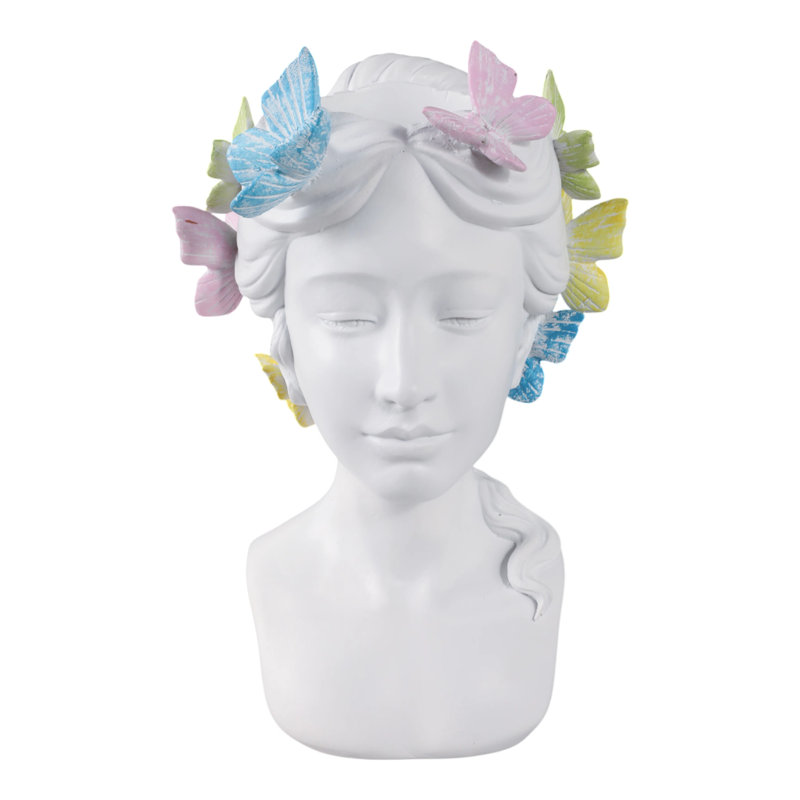 Polyresin Planter With Multicolor Butterfly Accents For Indoor And Outdoor Home & Garden Decor - 11" White