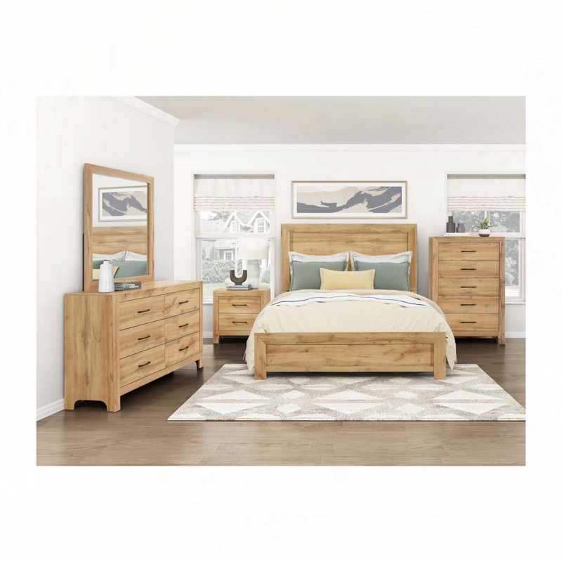 Rustic Wooden Panel Bed, Queen