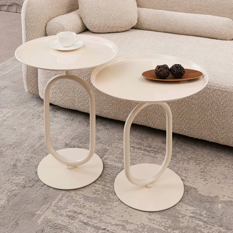 2 PCS. Table de bout en forme de lanterne en métal, petite table d'appoint ronde, table basse moderne à cocktail, petit piédestal d'appoint pour petits coins de salon
