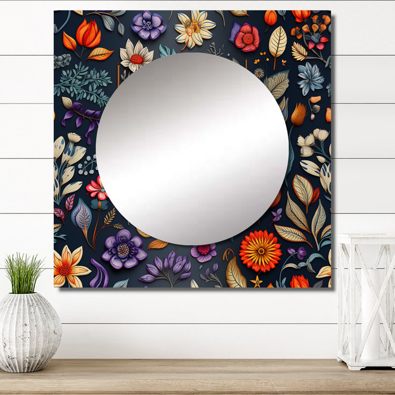 Tropical Tapestries Boho Pattern - Floral Square Living Room Wall Mirror Art, 36" x 36"