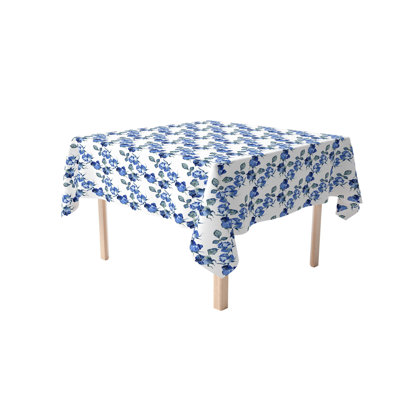 Square Tablecloth, 100% Cotton, 52X52", Blue Watercolor Roses