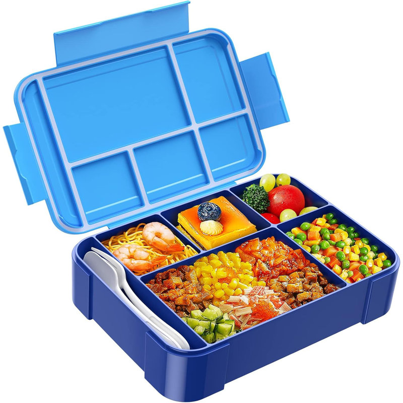 Blue Stainless Steel Kids Bento Lunch Box with 6 Compartments