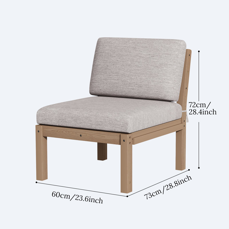  Outdoor Armless Lounge Chair With Cushions，Teak, Beige, Teak