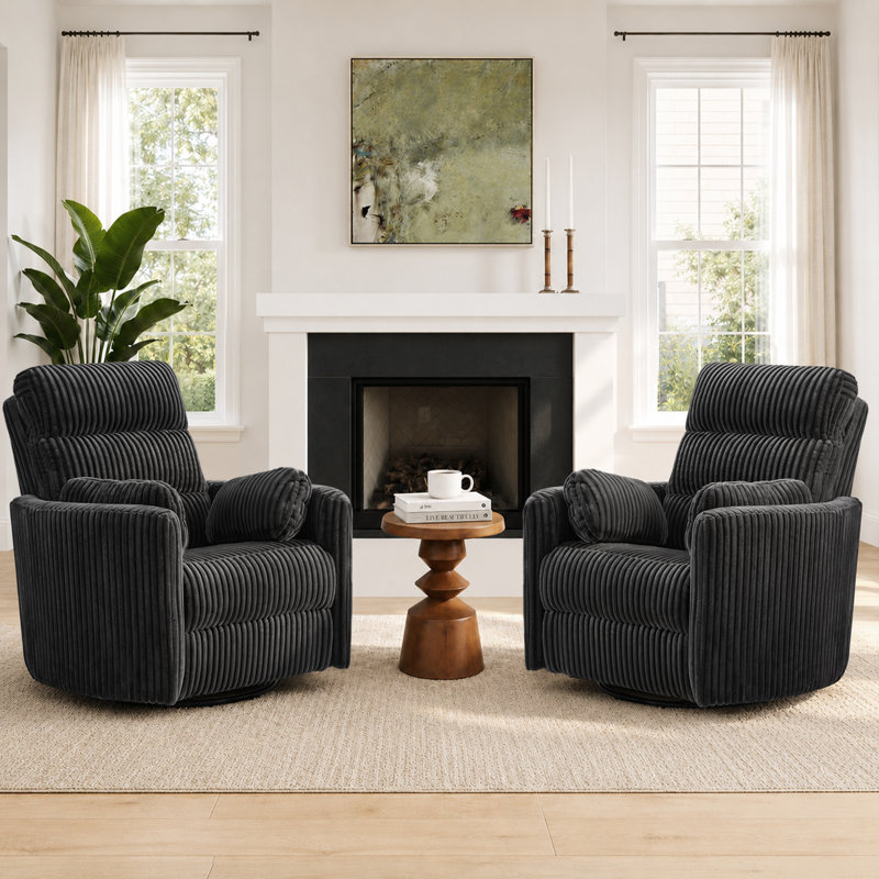 Fauteuil inclinable électrique pivotant de 40 po avec port USB et type C (ensemble de 2), Black Corduroy