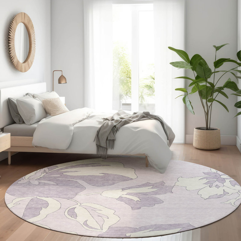Premium Machine Washable Prisco Lavender Rug, Round 8'