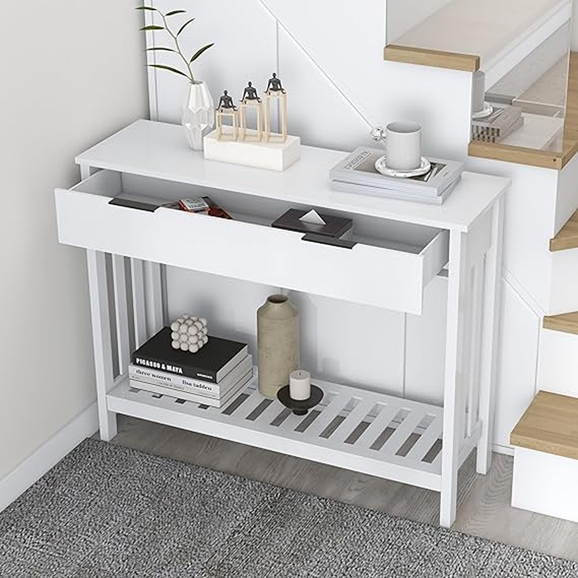 Latitude Run White Narrow Console Table With Storage Modern Wood   Latitude Run White Narrow Console Table With Storage Modern Wood Entryway Table With Drawer Hallway Table Sofa Tables For Living Roomentrance Tables For Front Door Corridor Office White 