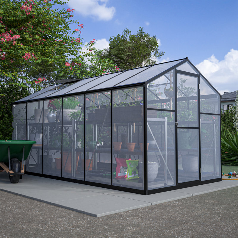 6' X 12' Thicked Polycarbonate Greenhouse, Greenhouse With Double Flush Door, Rain Gutter And Ventilation Window, Green House For Sunroom, Garden, Backyard, Walk-In Large Winter Greenhouse