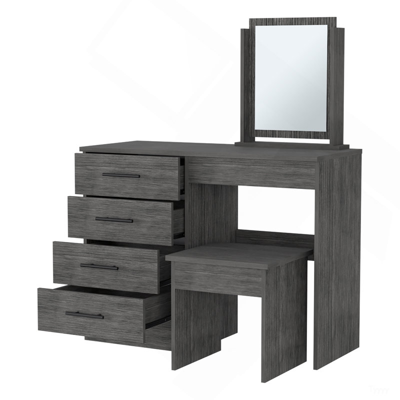 Coiffeuse, tabouret, quatre tiroirs Merlot