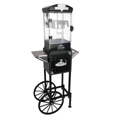 Black Popcorn Machine With Cart & 10 Oz Kettle, Stainless Steel, Easy Operation, Portable With Storage Drawer For Home Or Commercial Use
