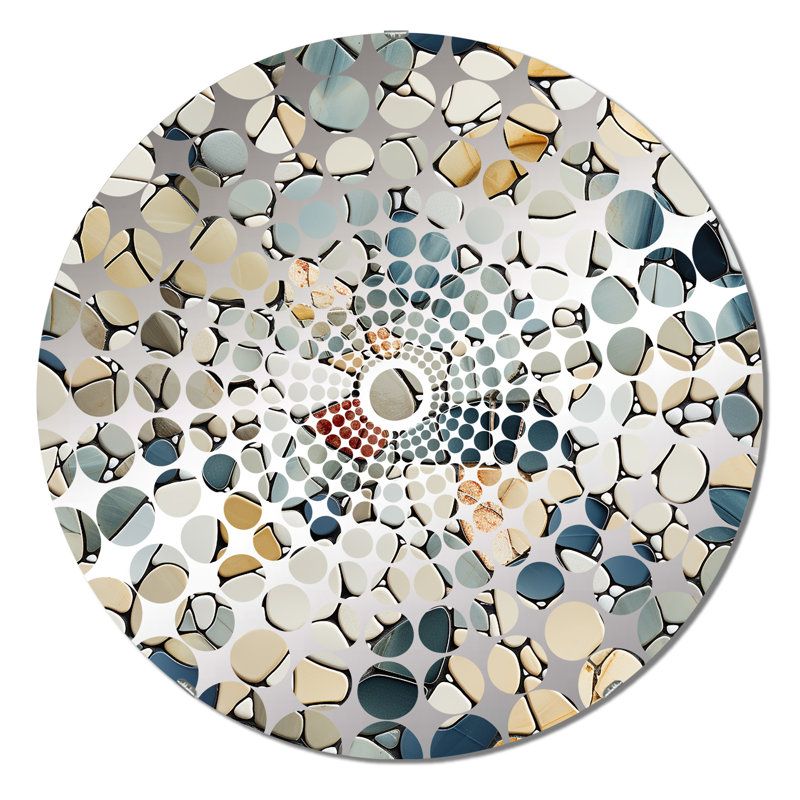 Motif tropical de galets en mosaïque - miroir décoratif à cercles concentriques, 23,6 po x 23,6 po