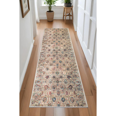 Custom Size Anti Slip Oriental Vintage Floral Runner Rug