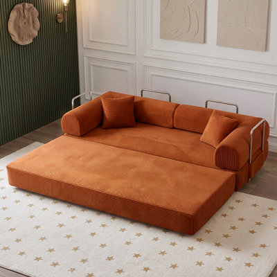 Canapé-lit Boneless convertible avec 2 coussins, canapé-lit pliant en velours côtelé, aucun assemblage requis, canapé-lit de salon pour les petits espaces de salon