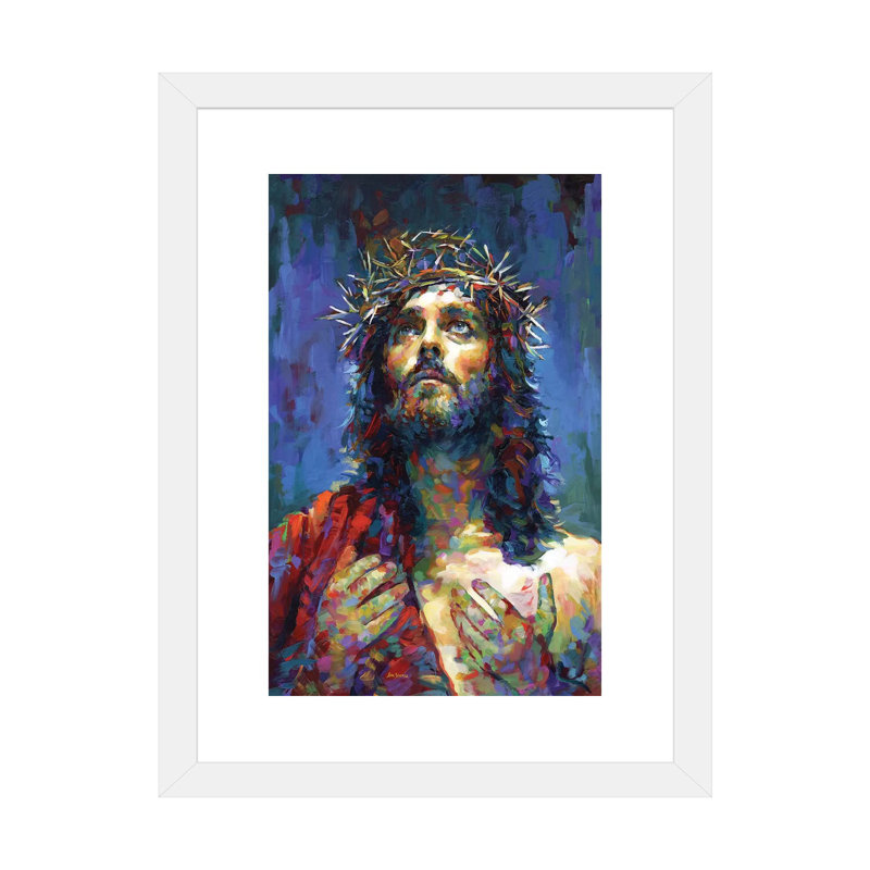 «Jesus Christ» par Leon Devenice - impression d'art graphique, H 32 po x l 24 po x P 1 po, Papier encadré blanc, Blanc