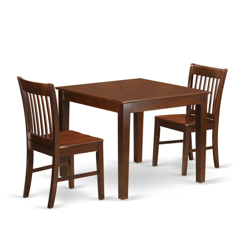 3 Piece Dining Room Table Set Contains a Square Kitchen Table and 2 Dining Chairs, Mahogany, Mahogany