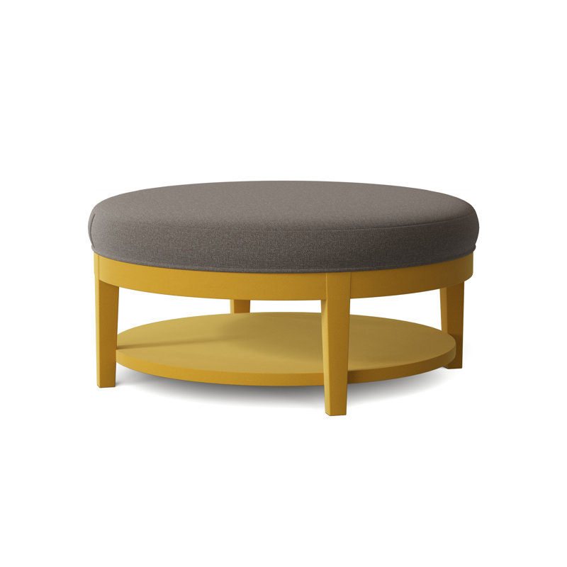 Midtown Upholstered Ottoman, Gray Sugar Performance; 0863-84, Brass Finish