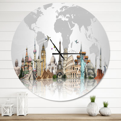 Famous Monuments Across World Metal Wall Clock