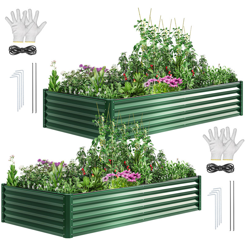  Green Metal Raised Garden Bed, 18" H x 96" W x 48" D