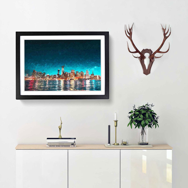 Reflection of the San Francisco Skyline - Picture Frame Painting Print, Black Framed, 36cm H x 48cm W x 2cm D