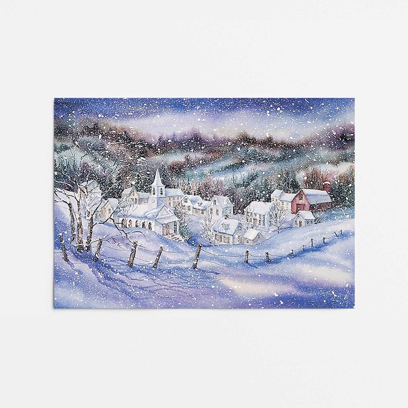 «Snowy Village Twilight», impression roulée, H 11 po x l 14 po, Sans cadre, papier