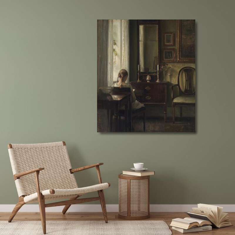 «Interior with a Girl Reading» par Carl Holsøe - Art mural sur toile tendue avec châssis, H 40 po x l 28 po