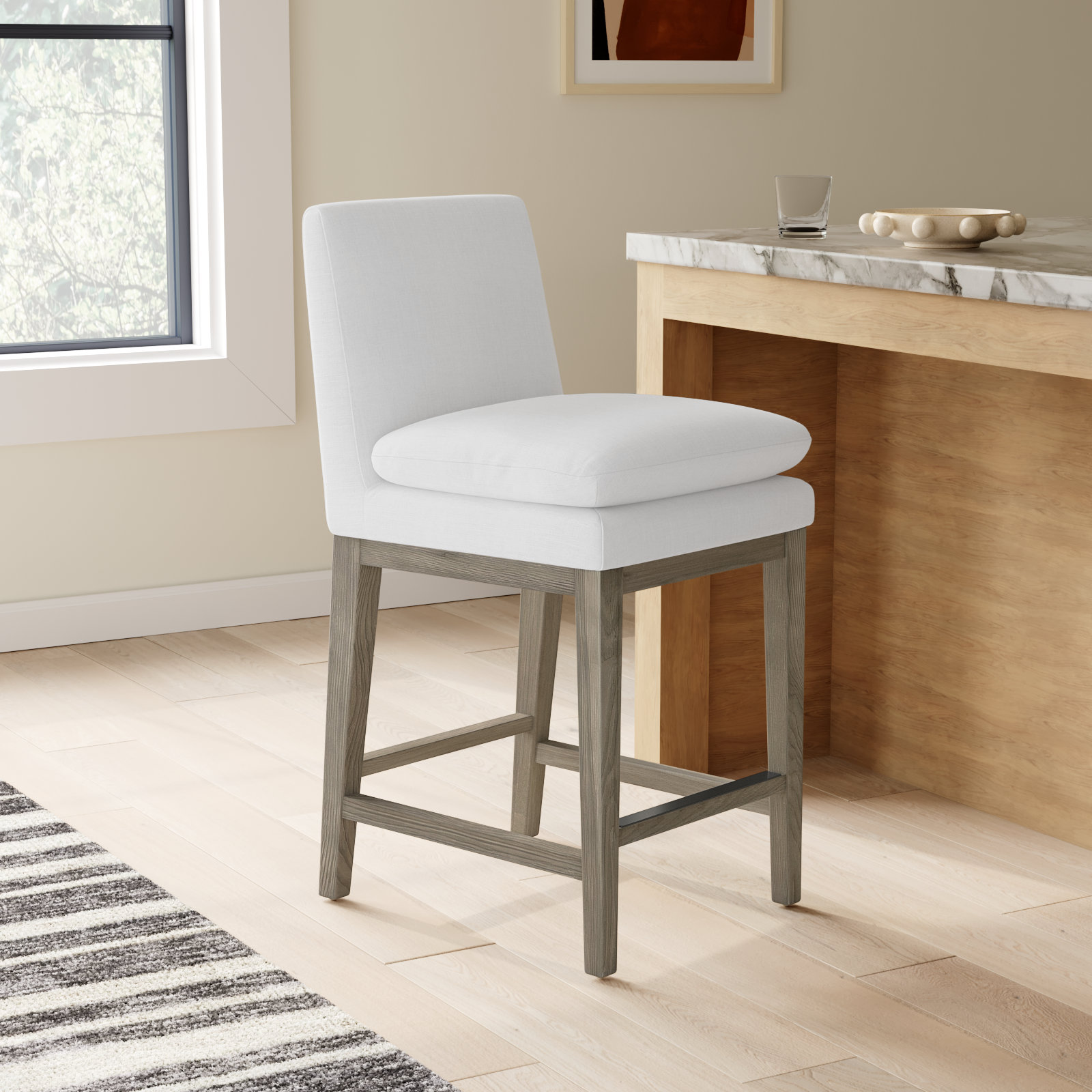 Bethea Upholstered Counter Stool, Prestige Pearl Tweed, Graywash