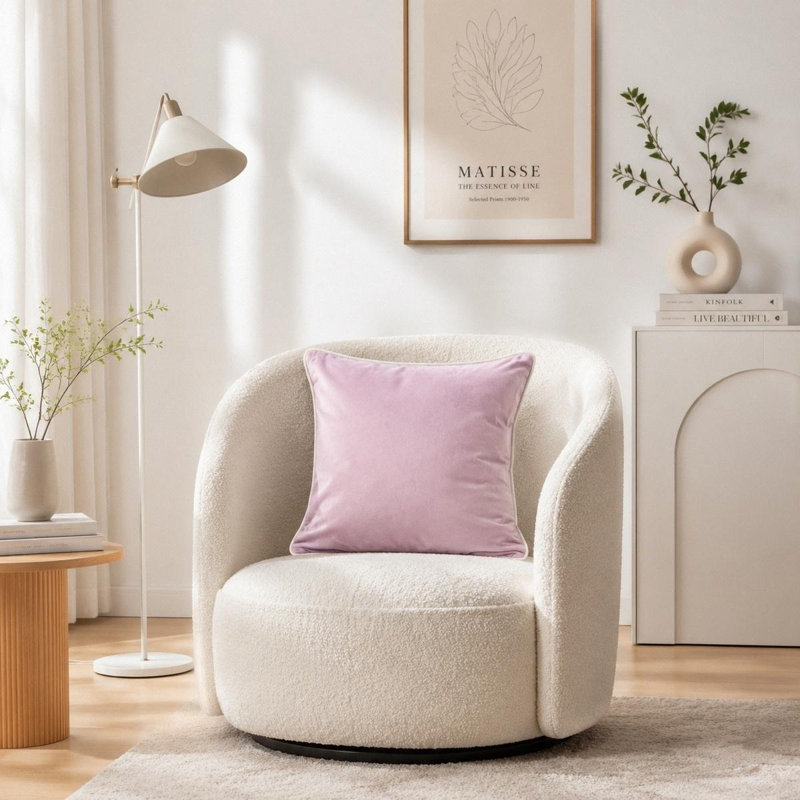 Housse de coussin simple en velours avec bordure roulée noire et blanche, Rose