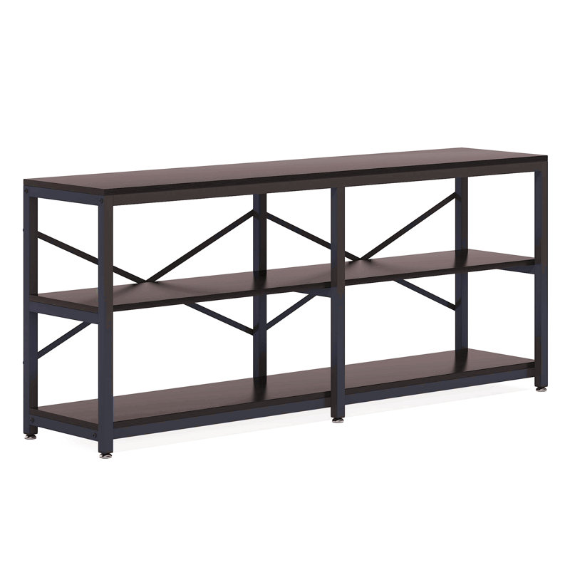 70.9" Extra Long Console Table With Storage Shelves, 3-Tier Industrial Sofa Table Behind Couch, Black