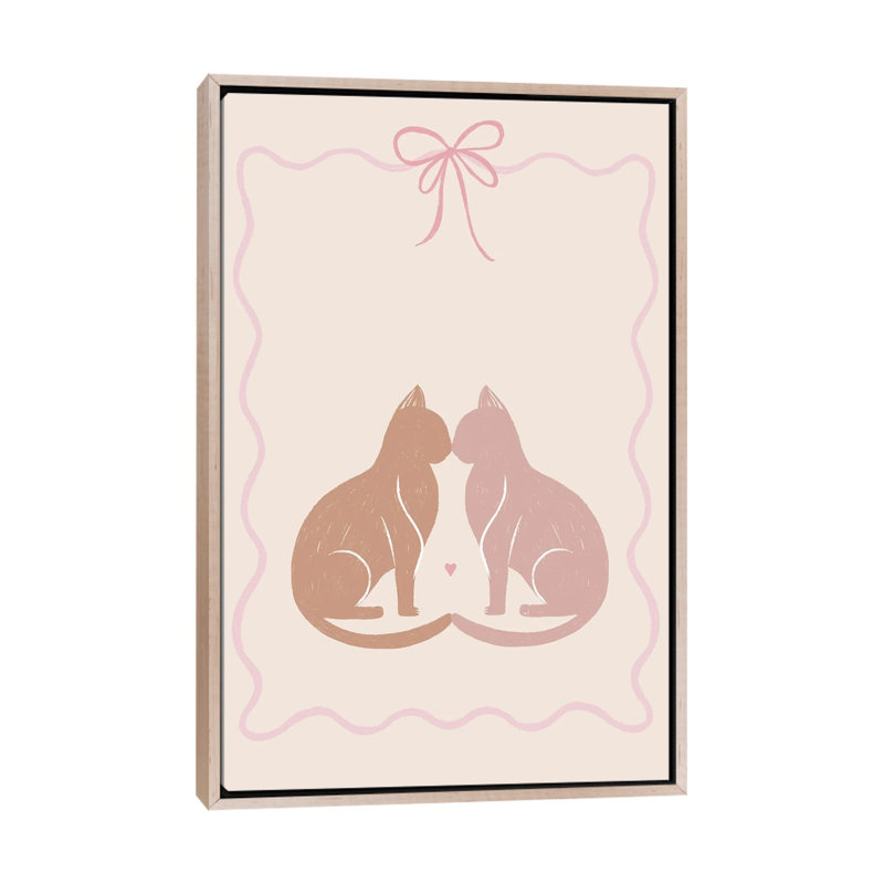 Two Cats In Love 1 Piece Wall Art on Canvas, 152.4 cm H x 101.6 cm W x 4.445 cm D, Natural Wood