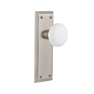Plaque avec bouton de porte en porcelaine blanche New York