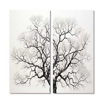 Minimalisme, arbres noirs et blancs en chêne - Art mural traditionnel
