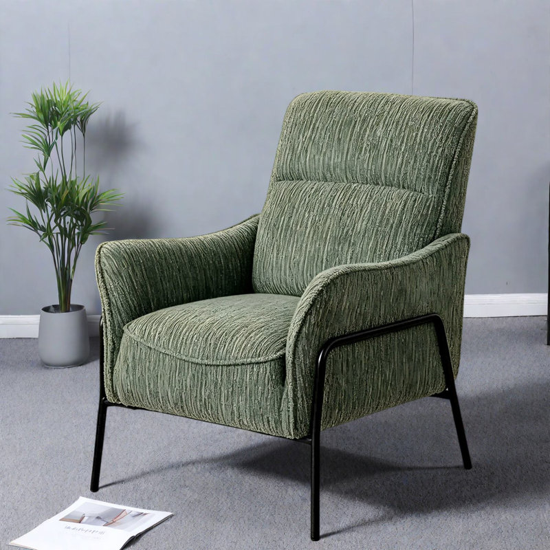 Fauteuil d'appoint confortable en tissu vert et en métal robuste pour la maison
