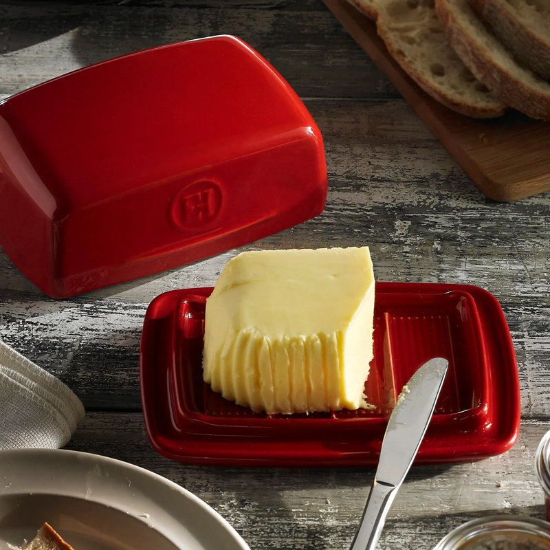 Emile Henry Ceramic Rectangular Butter Dish, Dishwasher Safe, Burgundy
