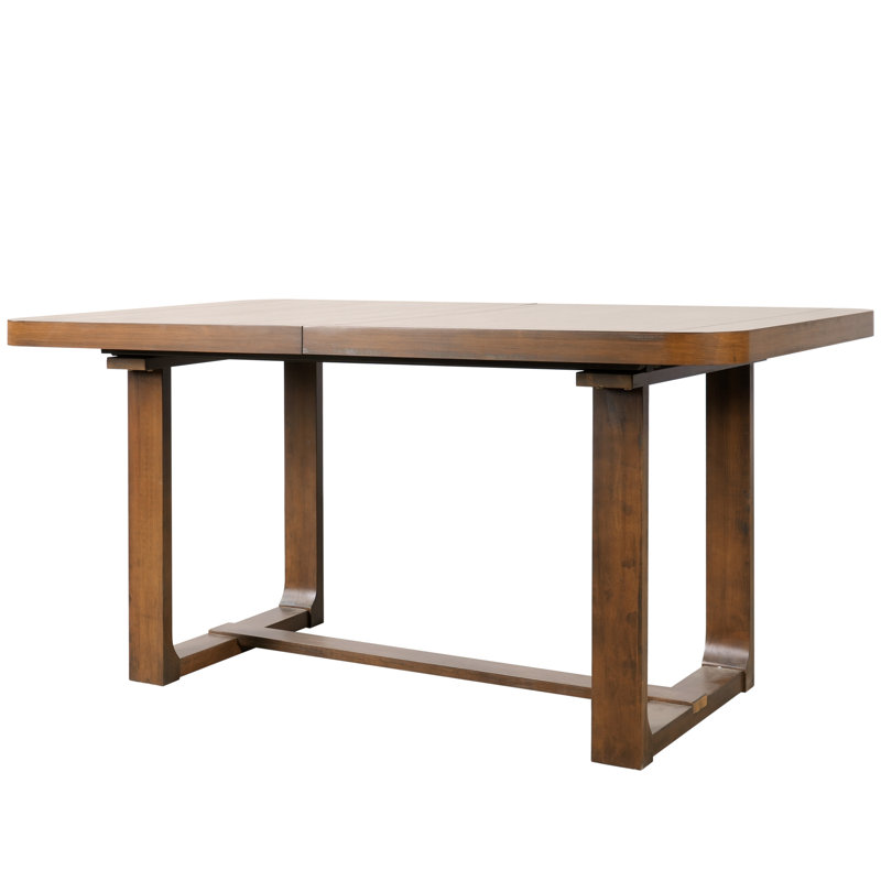 Ensemble de table de salle à manger moderne extensible Groveline avec structure en bois massif et rallonge amovible, Brown