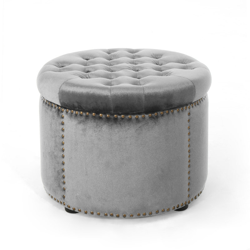 Helotes Tufted Round Cocktail Ottoman, Light Gray