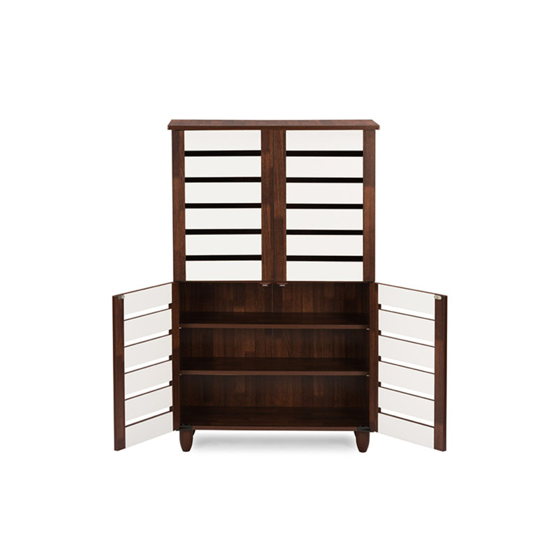 18 Pair Shoe Storage Cabinet, Brown/White
