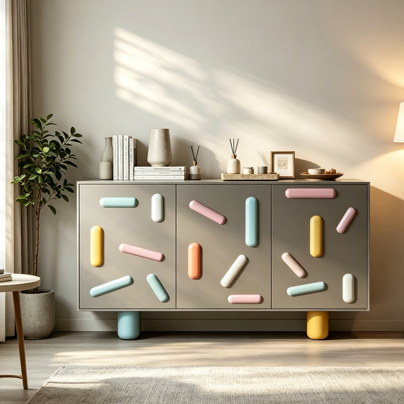 Console Mid-Century à trois portes, H 33,5 po x l 47,2 po x P 15,7 po