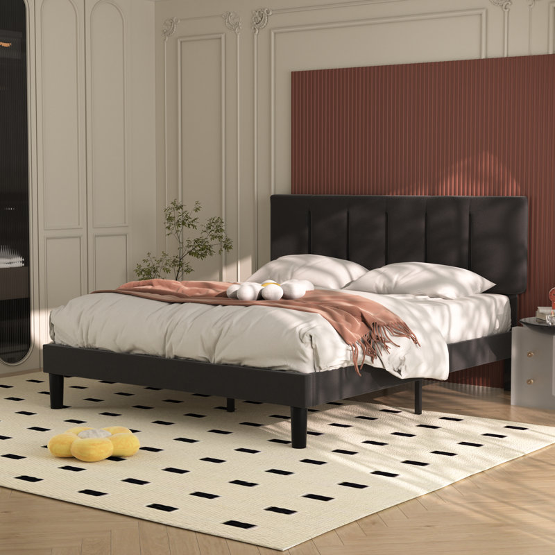 Structure de lit tapissier Auxter, Lit double, Noir