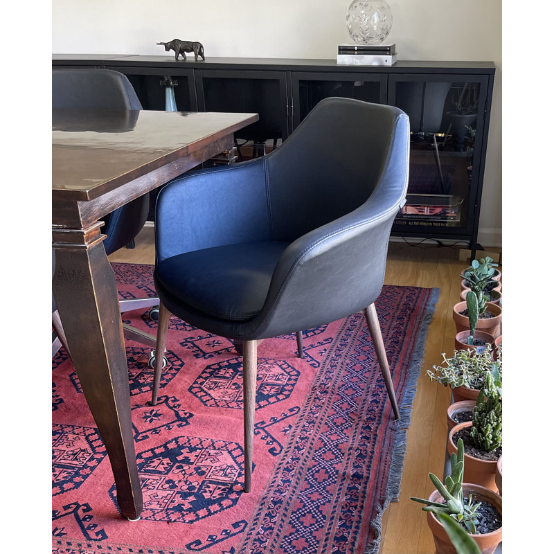 Chaise avec accoudoirs rembourrée Teegan, Noir, Placage sur bois