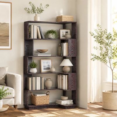 Bibliothèque de coin surdimensionnée pour le salon, la chambre à coucher, le bureau personnel, la bibliothèque en bois avec panneau anti-chute et dispositif anti-basculement, vitrine de rangement ouverte 5 couleurs