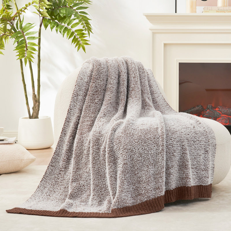 Reversible Faux Fur Knit Blanket Soft Feather Yarn Throw Blanket Lightweight Cozy Washable Fluffy Blanket For Sofa Couch Chair Bed