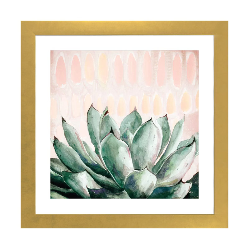 Reproduction d’art, "modern agave" par Patricia Pinto, Blanc, H 24 po x l 24 po x p 1 po, Papier encadré doré