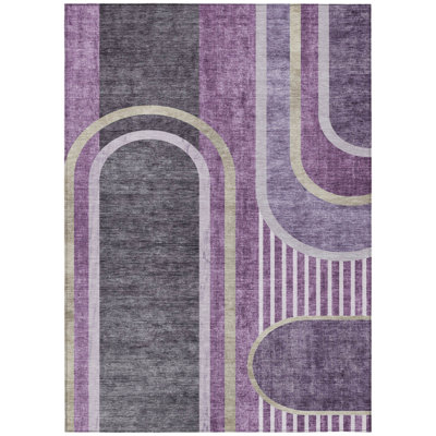 3' X 5' Purple and Black Abstract Washable Indoor Outdoor Area Rug