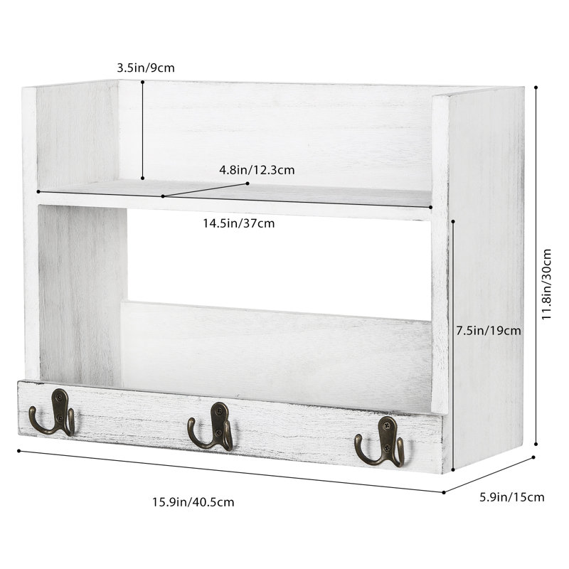 Aleanna Floating Shelf with Hooks, Gray