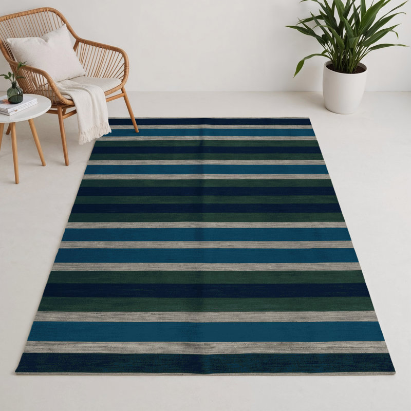 Tapis intérieur / extérieur bleu HorizontalStripes, Rectangulaire 3 pi x 5 pi