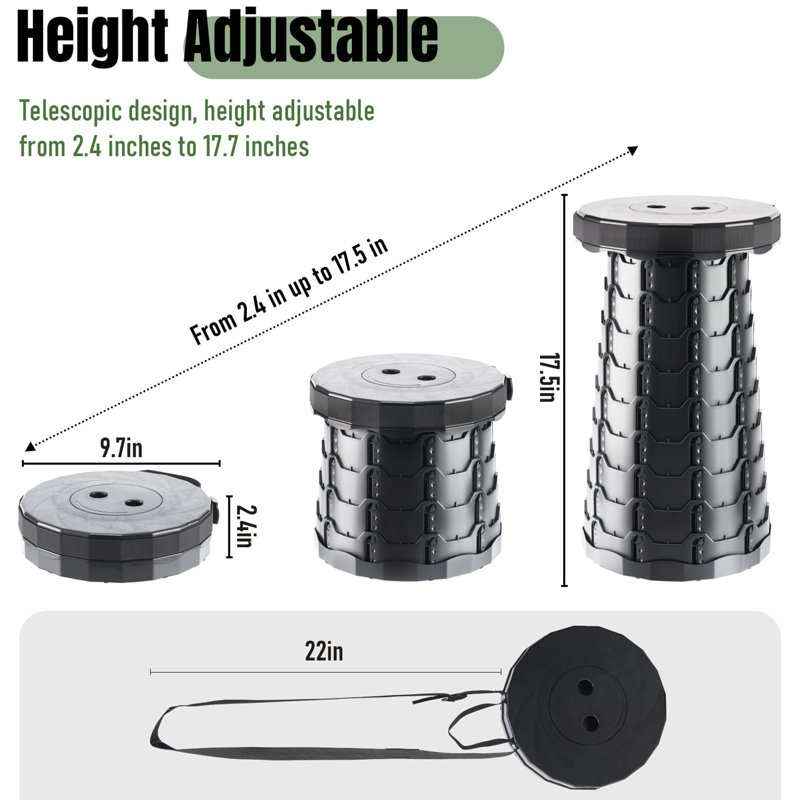 Tabouret pliable amélioré, pliable et rétractable, Noir