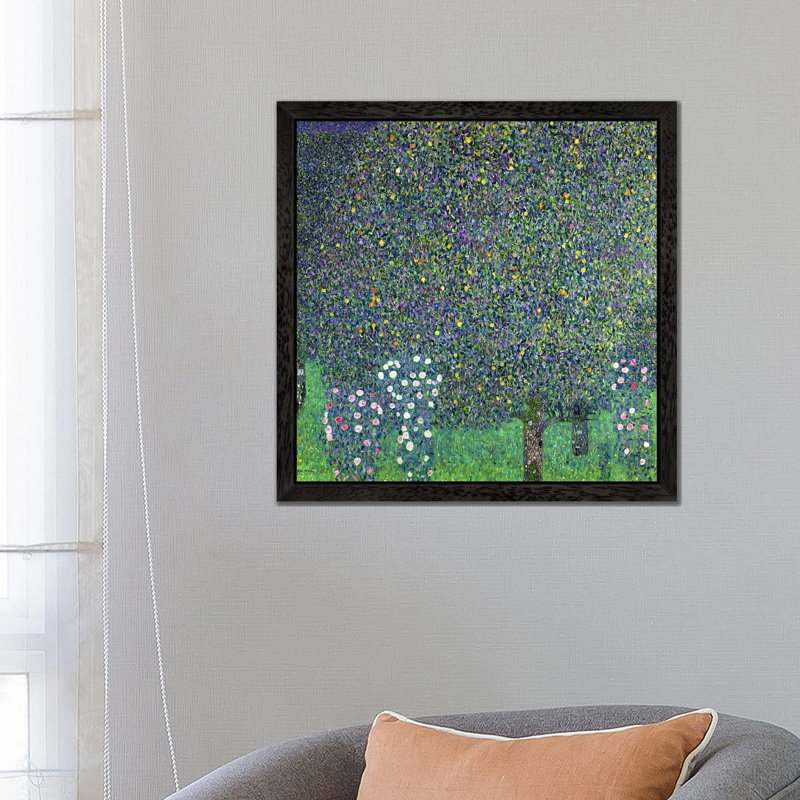 Roses Under The Trees, C.1905 by Gustav Klimt - Painting on Canvas, Black Framed, 45.72 cm H x 45.72 cm W