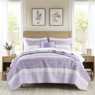 Courtepointe Seersucker double / grand avec jeté - aspect chic décontracté, microfibre imprimée, rembourré et coussin pour seersucker, imprimé botanique, coussin en tissu froncé, lavable à la machine