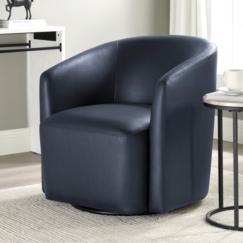 Fauteuil demi-tonneau Armino, Similicuir bleu nuit